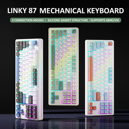 LINKY 87 TKL Customized Mechanical Keyboard 87 Keys Wired & Wireless Bluetooth LED Gaming Keyboard