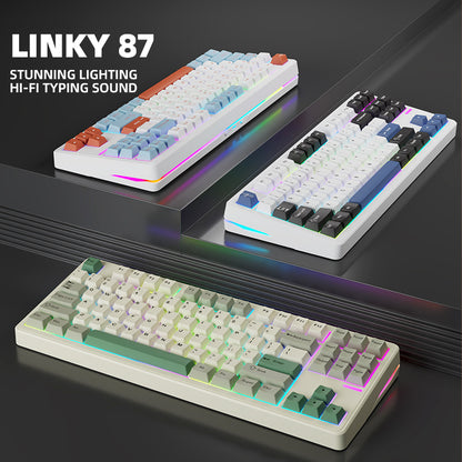 LINKY 87 TKL Customized Mechanical Keyboard 87 Keys Wired & Wireless Bluetooth LED Gaming Keyboard