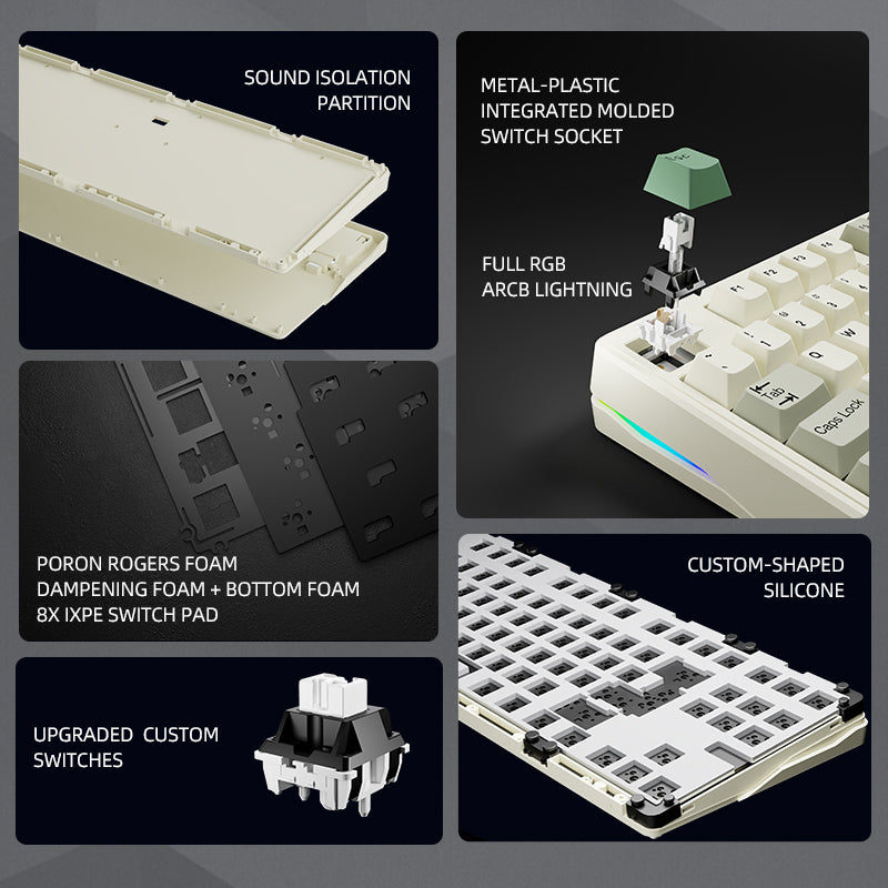 LINKY 87 TKL Customized Mechanical Keyboard 87 Keys Wired & Wireless Bluetooth LED Gaming Keyboard